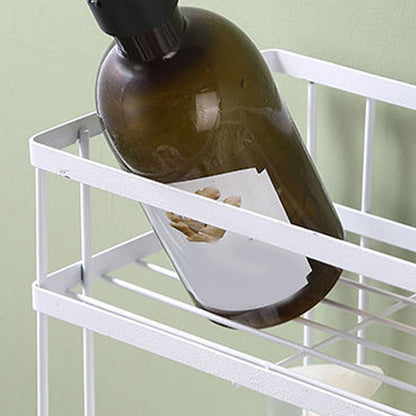 Toilet Shelf Thickening Waterproof Large Capacity Nail Free Installation Iron Over Toilet Bathroom Organizer Double Layer White