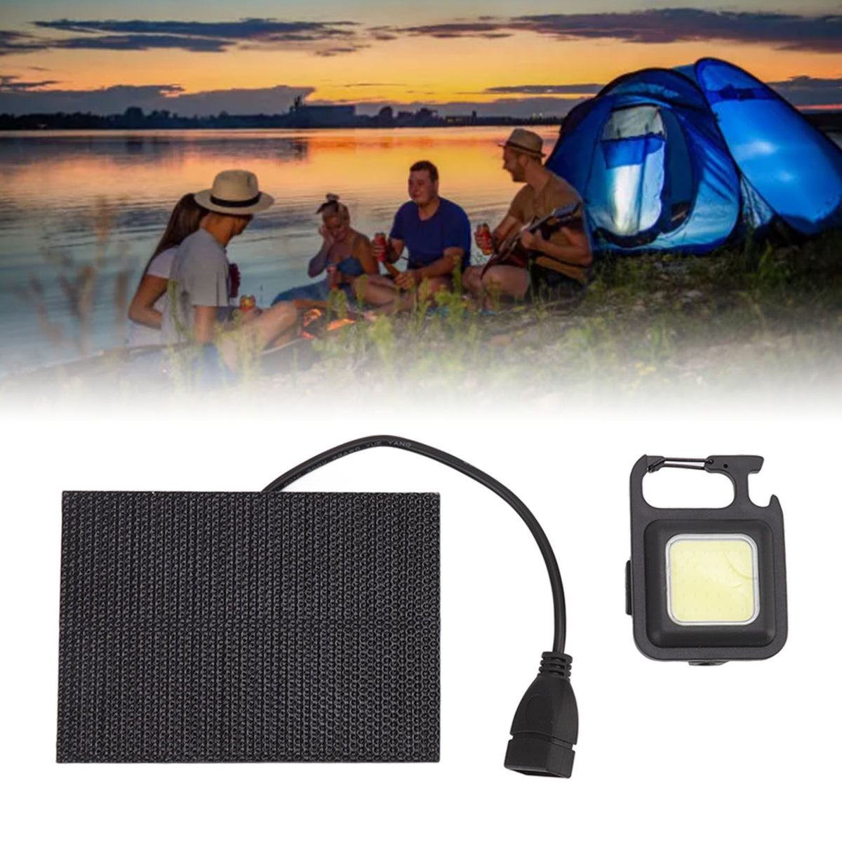 Monocrystalline Solar LED Light 5W IP68 Waterproof USB Rechargeable Solar Panel Light for Outdoor Camping