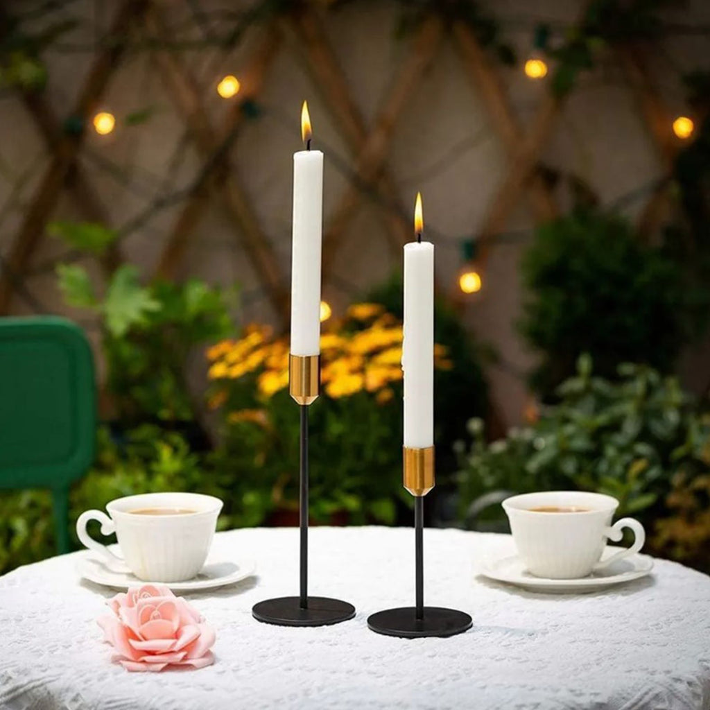 2 Pcs Metal Candle Holder Simple Modern Design Antique Black Candlestick Decoration for Home Wedding