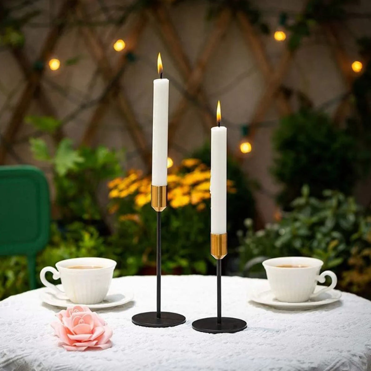 2 Pcs Metal Candle Holder Simple Modern Design Antique Black Candlestick Decoration for Home Wedding