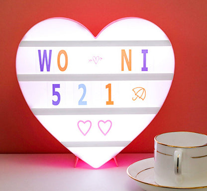 Cinema Light Box Black Heart Shaped LED Light Up Light Box with Coloured Alphabet Stickers