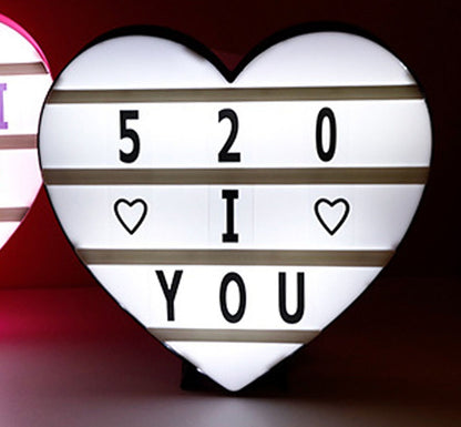 Cinema Light Box Black Heart Shaped LED Light Up Light Box with Coloured Alphabet Stickers