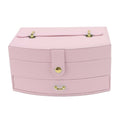 Travel Jewelry Case Portable 2 Layers PU Leather Jewelry Storage Holder Box with Clasp and Handle for Earrings Necklace Pink