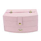 Travel Jewelry Case Portable 2 Layers PU Leather Jewelry Storage Holder Box with Clasp and Handle for Earrings Necklace Pink