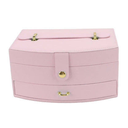 Travel Jewelry Case Portable 2 Layers PU Leather Jewelry Storage Holder Box with Clasp and Handle for Earrings Necklace Pink