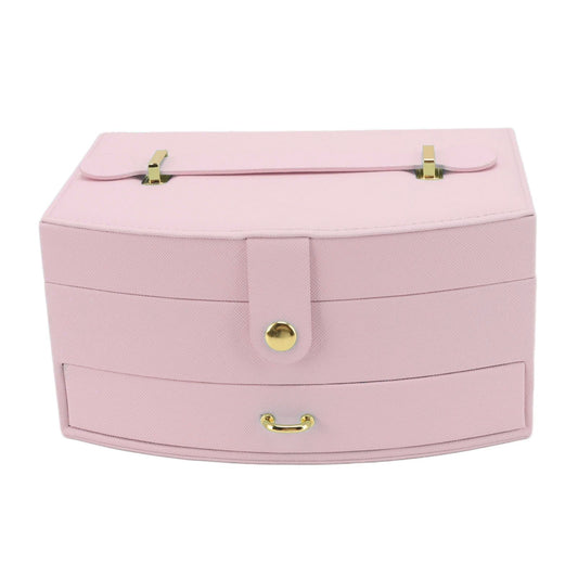 Travel Jewelry Case Portable 2 Layers PU Leather Jewelry Storage Holder Box with Clasp and Handle for Earrings Necklace Pink