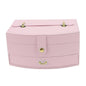 Travel Jewelry Case Portable 2 Layers PU Leather Jewelry Storage Holder Box with Clasp and Handle for Earrings Necklace Pink