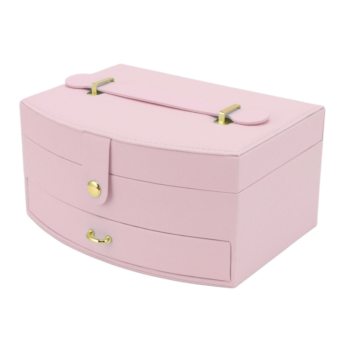 Travel Jewelry Case Portable 2 Layers PU Leather Jewelry Storage Holder Box with Clasp and Handle for Earrings Necklace Pink