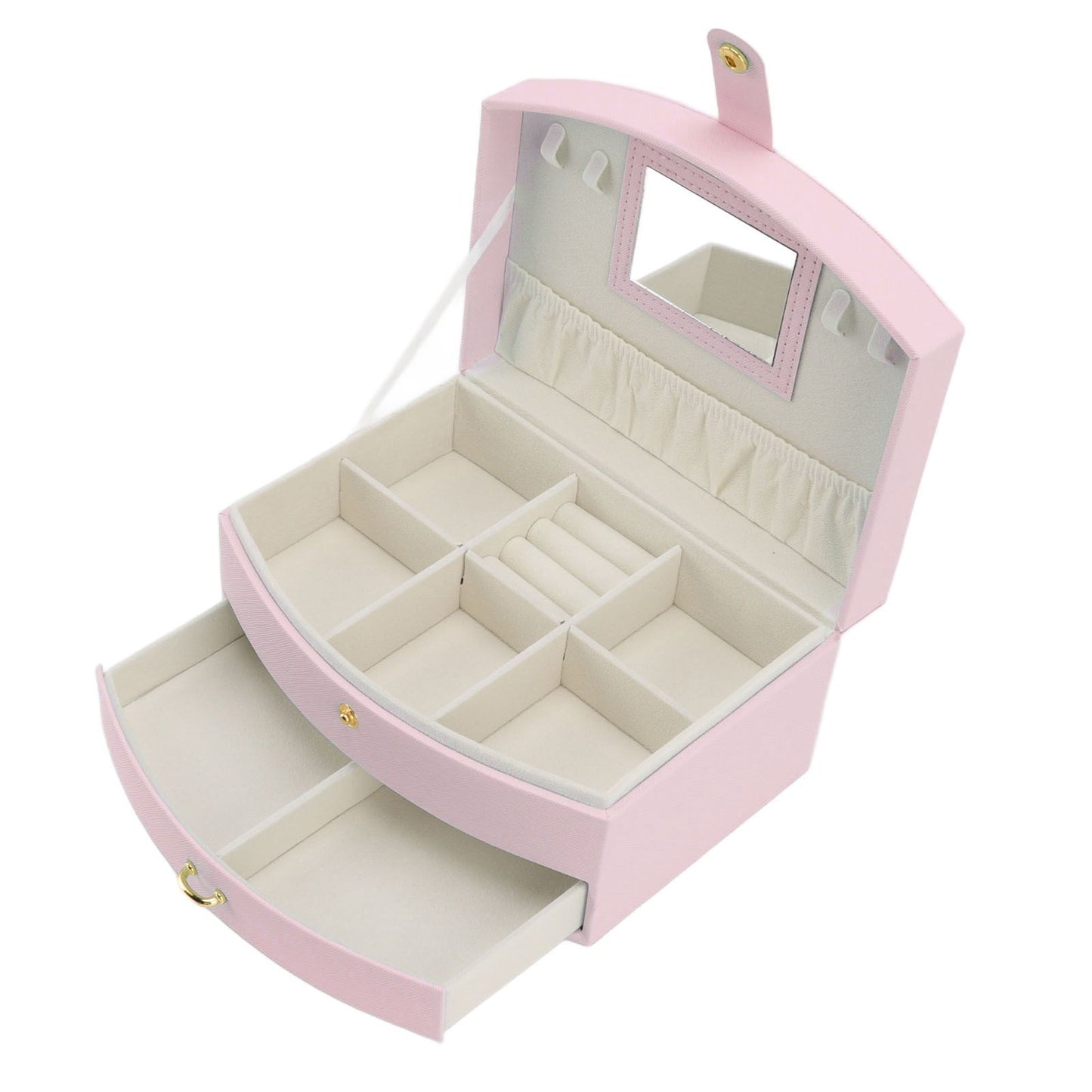 Travel Jewelry Case Portable 2 Layers PU Leather Jewelry Storage Holder Box with Clasp and Handle for Earrings Necklace Pink