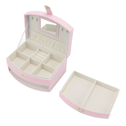 Travel Jewelry Case Portable 2 Layers PU Leather Jewelry Storage Holder Box with Clasp and Handle for Earrings Necklace Pink