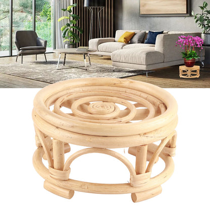 Rattan Indoor Plant Stand Round Shape Natural Plant Rack Handmade Rattan Planter Stand for Home Garden Yard Small