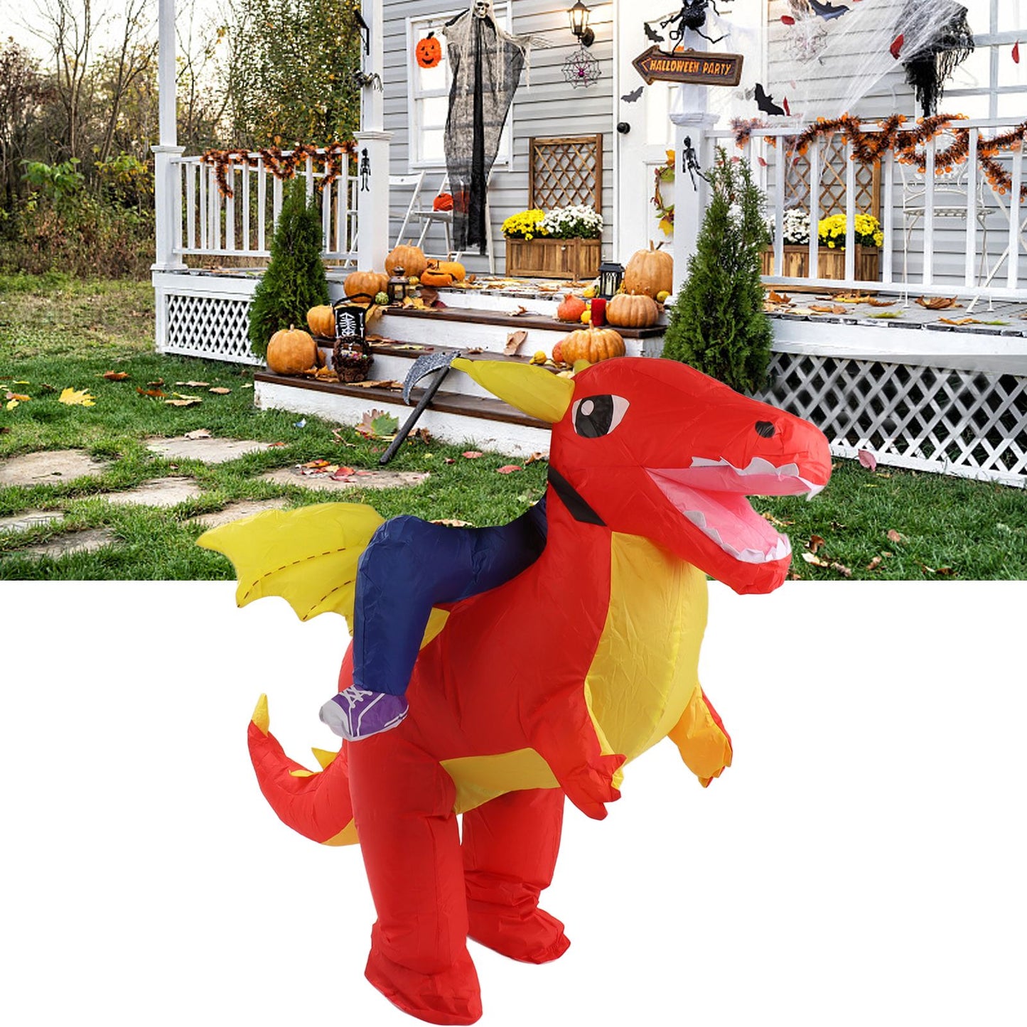 Inflatable Costume Dinosaur Riding Funny Costume Riding Blow Up Costume For Indoor Outdoor Adult 150‑190cm