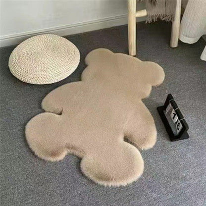 Cute Bedroom Rug Soft Bear Shaped Shaggy Floor Mat for Kids Teen Girls Room Floor Living Room Khaki 45x60