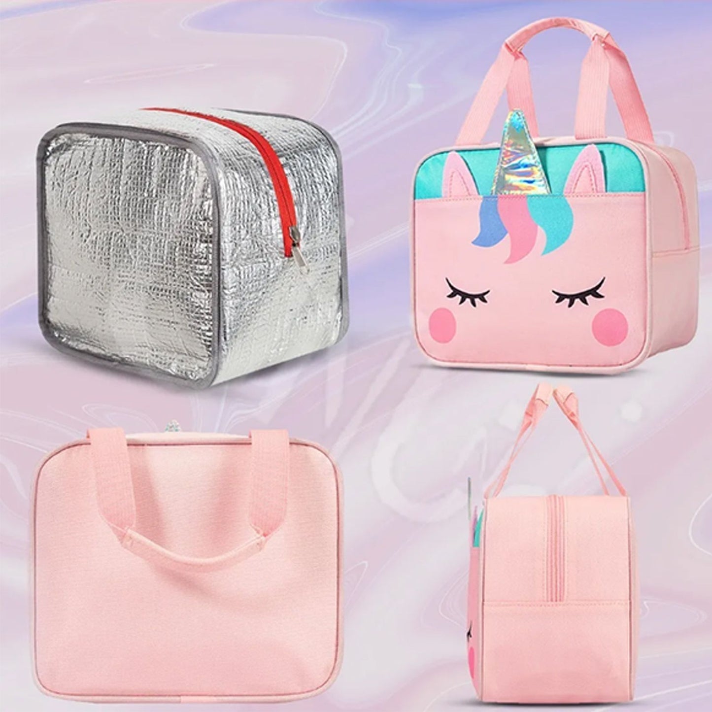 Children Lunch Bag Kindergarten Students Cartoon Portable Insulated Thermal Lunch Box Bag Pink