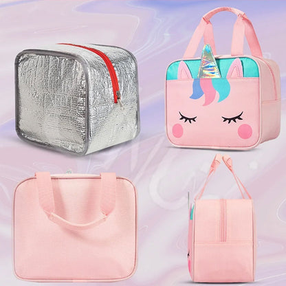 Children Lunch Bag Kindergarten Students Cartoon Portable Insulated Thermal Lunch Box Bag Pink