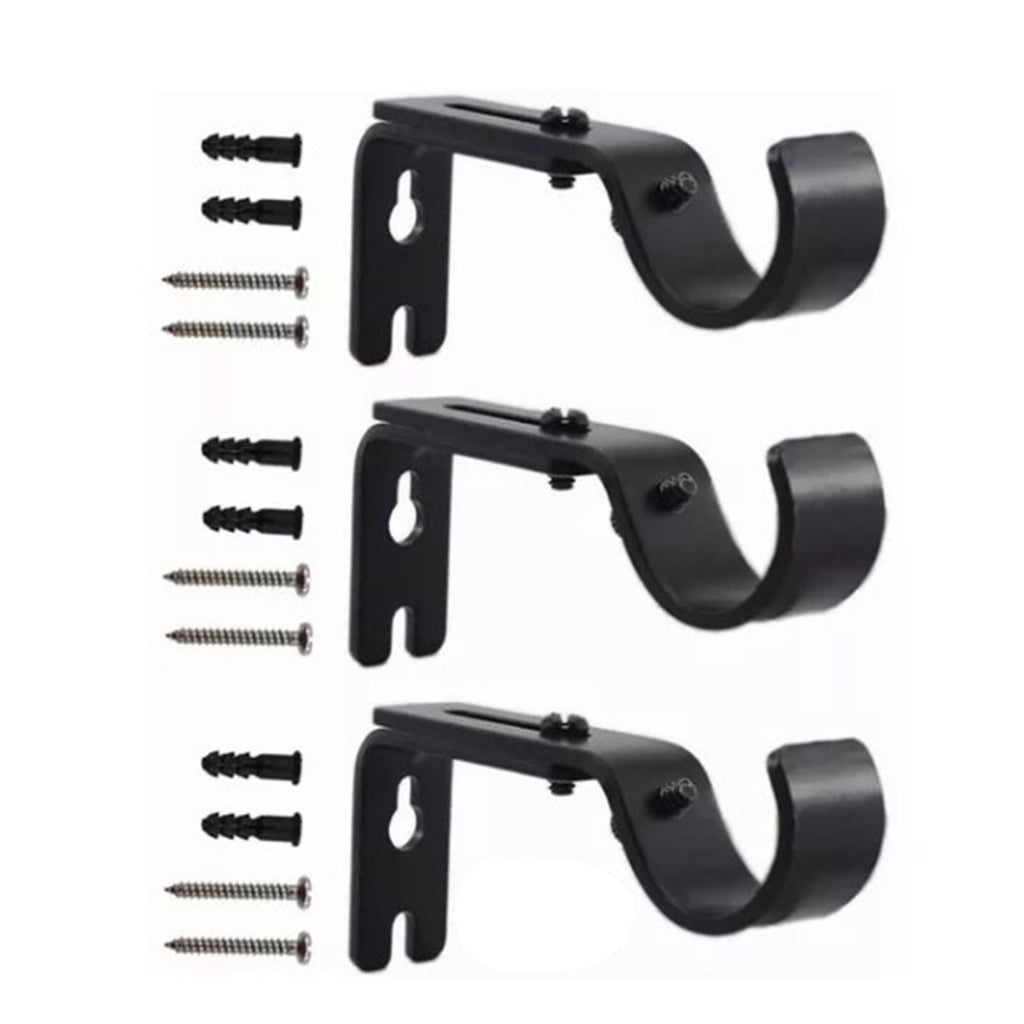 3PCS Adjustable Curtain Rod Brackets Iron Curtain Rod Support Hanger for Wall Black