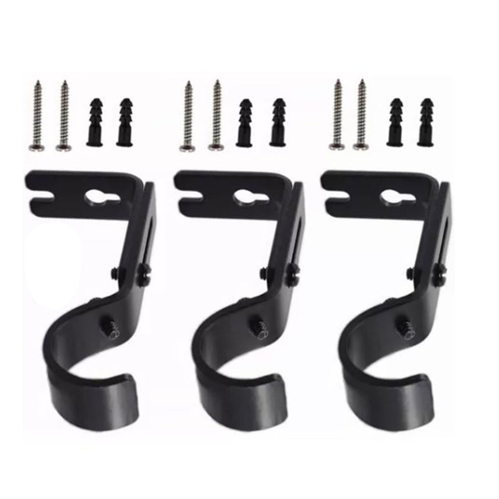3PCS Adjustable Curtain Rod Brackets Iron Curtain Rod Support Hanger for Wall Black
