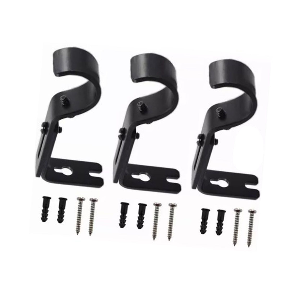 3PCS Adjustable Curtain Rod Brackets Iron Curtain Rod Support Hanger for Wall Black