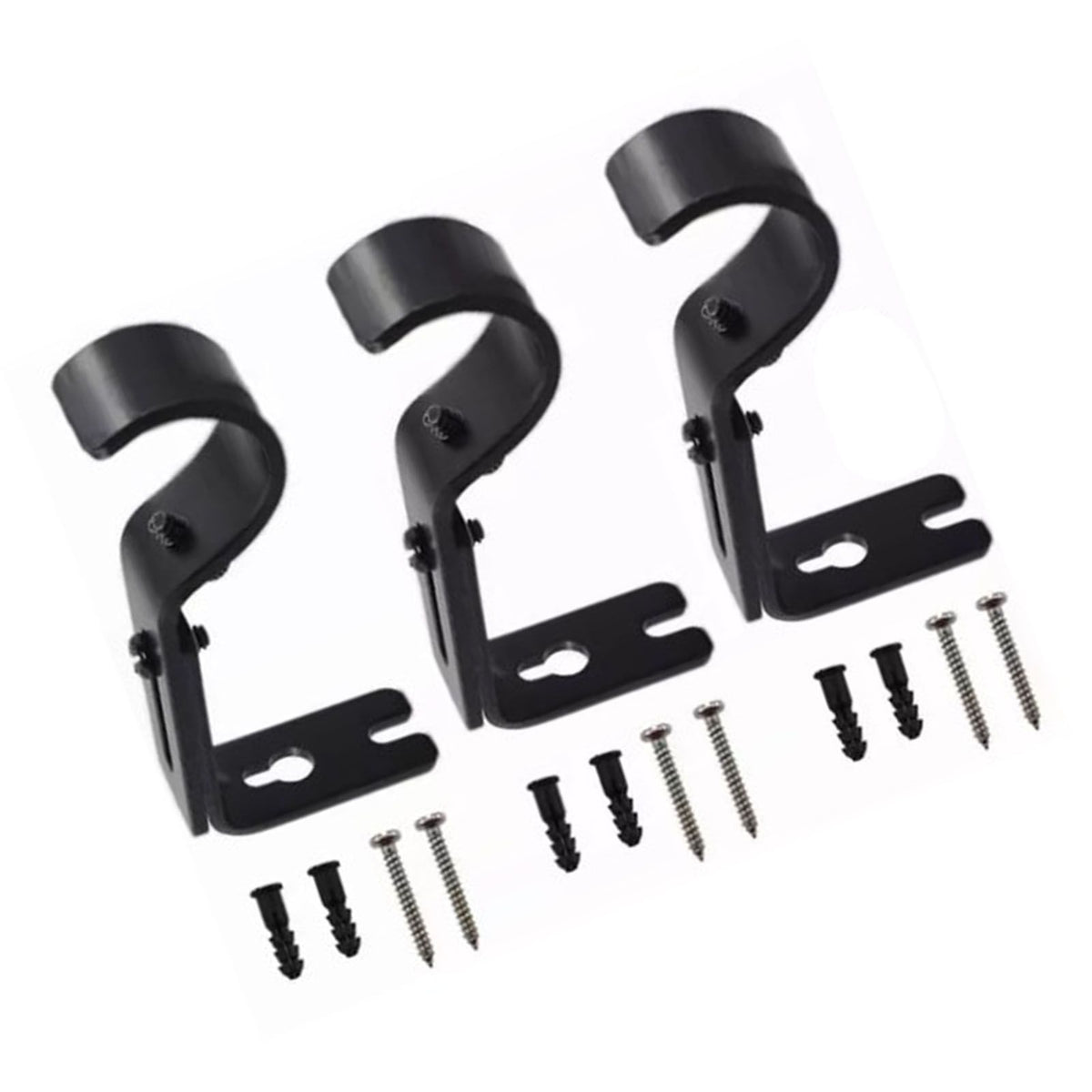 3PCS Adjustable Curtain Rod Brackets Iron Curtain Rod Support Hanger for Wall Black
