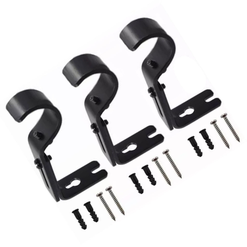 3PCS Adjustable Curtain Rod Brackets Iron Curtain Rod Support Hanger for Wall Black