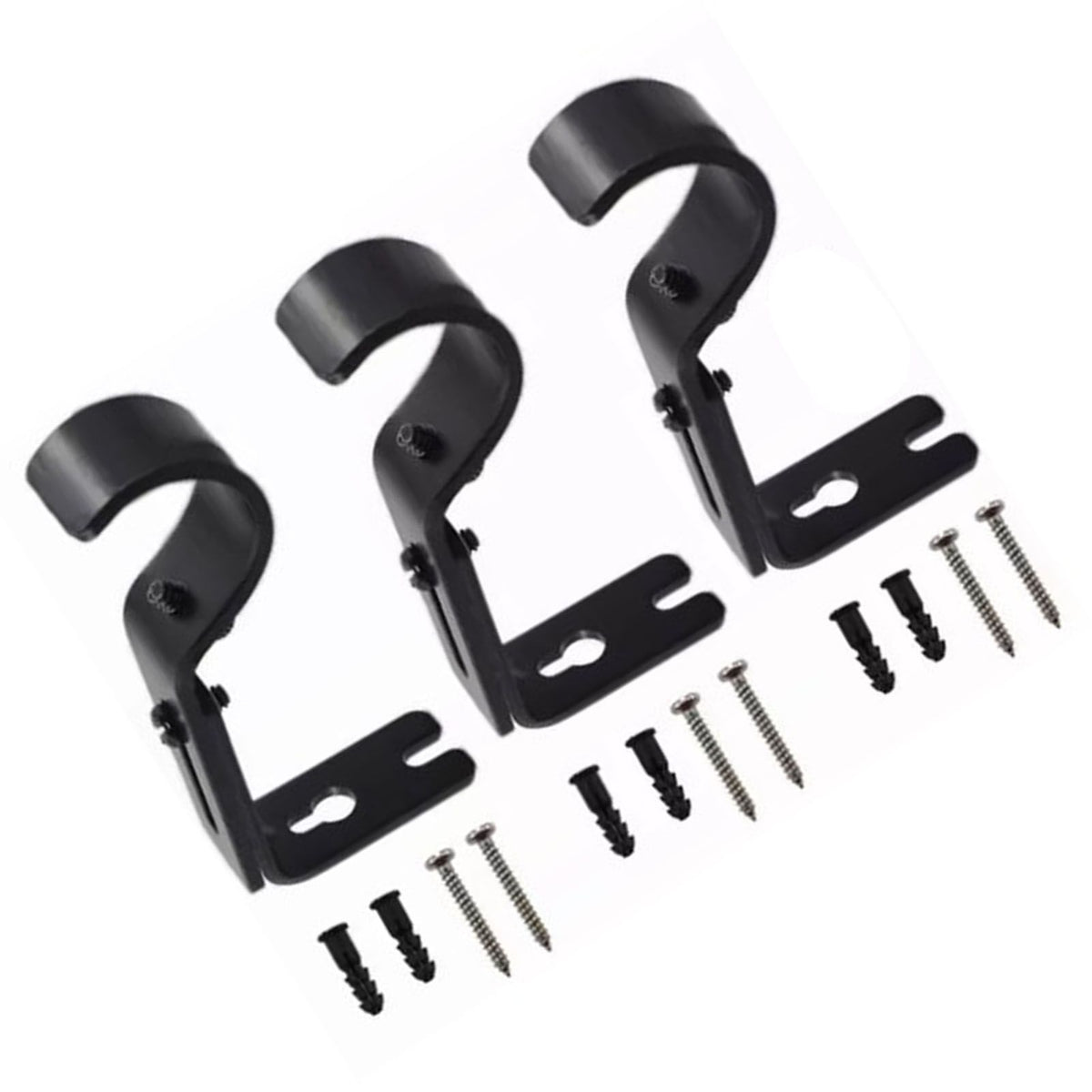 3PCS Adjustable Curtain Rod Brackets Iron Curtain Rod Support Hanger for Wall Black