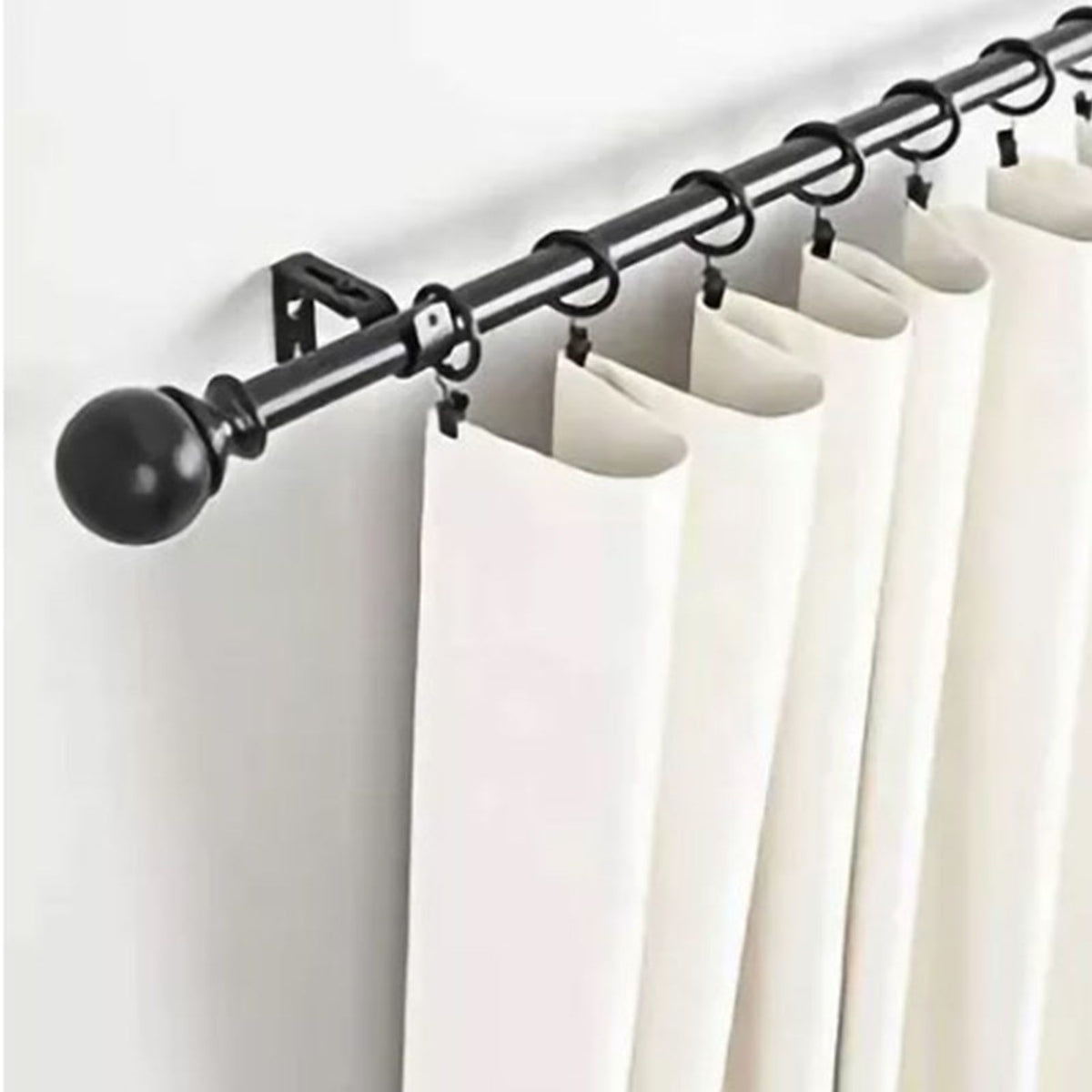 3PCS Adjustable Curtain Rod Brackets Iron Curtain Rod Support Hanger for Wall Black