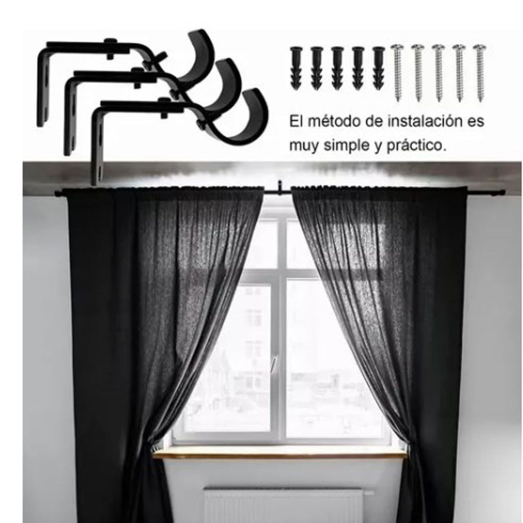 3PCS Adjustable Curtain Rod Brackets Iron Curtain Rod Support Hanger for Wall Black