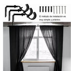 3PCS Adjustable Curtain Rod Brackets Iron Curtain Rod Support Hanger for Wall Black