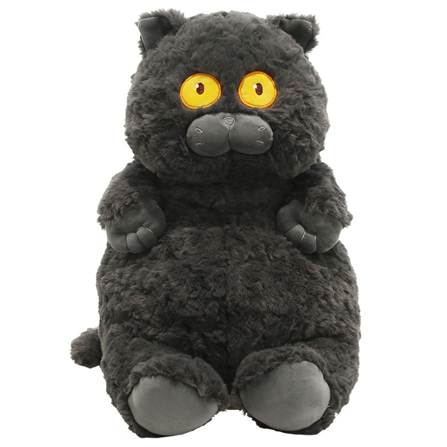 Cat Plush Toy Cute Soft Skin Friendly Fluffy Staring Short Plush Cat Hugging Sleeping Pillow for Home Black