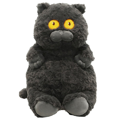 Cat Plush Toy Cute Soft Skin Friendly Fluffy Staring Short Plush Cat Hugging Sleeping Pillow for Home Black