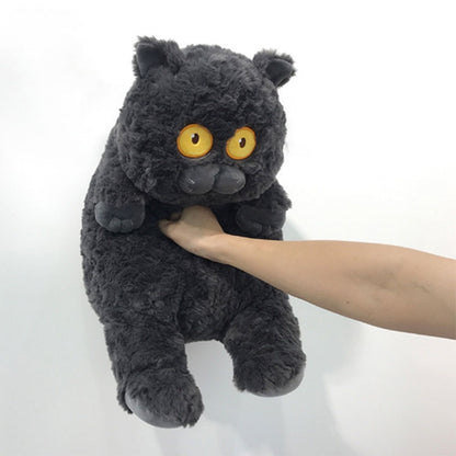 Cat Plush Toy Cute Soft Skin Friendly Fluffy Staring Short Plush Cat Hugging Sleeping Pillow for Home Black