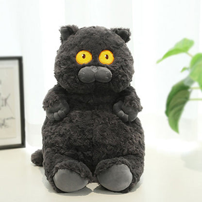 Cat Plush Toy Cute Soft Skin Friendly Fluffy Staring Short Plush Cat Hugging Sleeping Pillow for Home Black