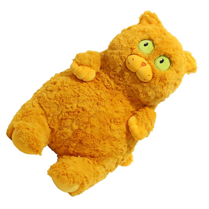Cat Plush Toy Cute Soft Skin Friendly Fluffy Staring Short Plush Cat Hugging Sleeping Pillow for Home Brown