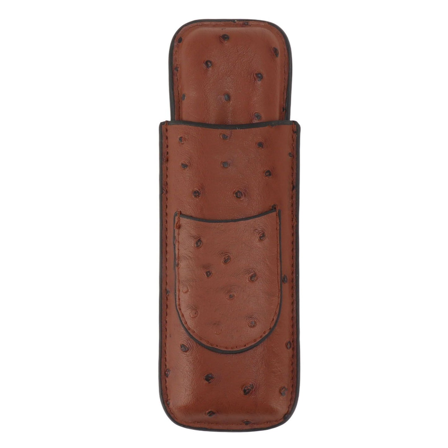 Cigar Case Holder PU Leather Brown 2 Finger Cigar Carrying Case with Front Pocket Portable for Anniversary Father's Day Gift