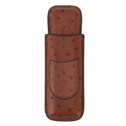 Cigar Case Holder PU Leather Brown 2 Finger Cigar Carrying Case with Front Pocket Portable for Anniversary Father's Day Gift