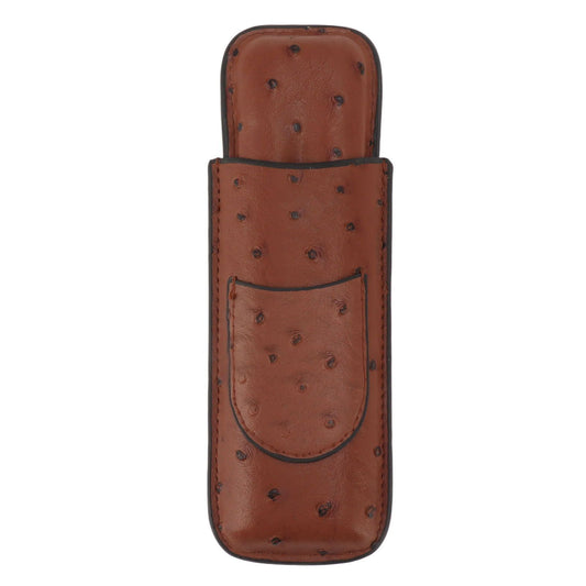 Cigar Case Holder PU Leather Brown 2 Finger Cigar Carrying Case with Front Pocket Portable for Anniversary Father's Day Gift