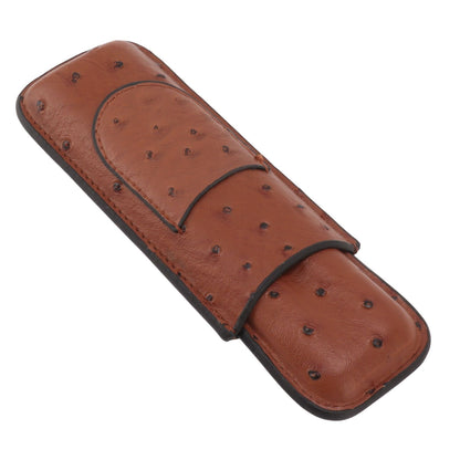 Cigar Case Holder PU Leather Brown 2 Finger Cigar Carrying Case with Front Pocket Portable for Anniversary Father's Day Gift