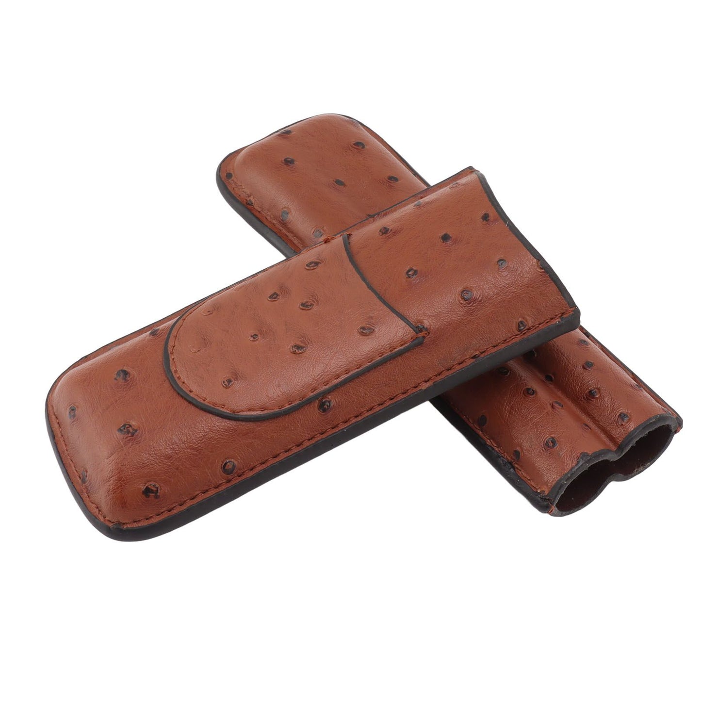 Cigar Case Holder PU Leather Brown 2 Finger Cigar Carrying Case with Front Pocket Portable for Anniversary Father's Day Gift