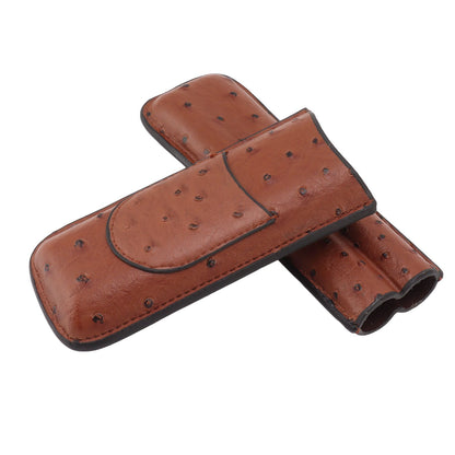 Cigar Case Holder PU Leather Brown 2 Finger Cigar Carrying Case with Front Pocket Portable for Anniversary Father's Day Gift