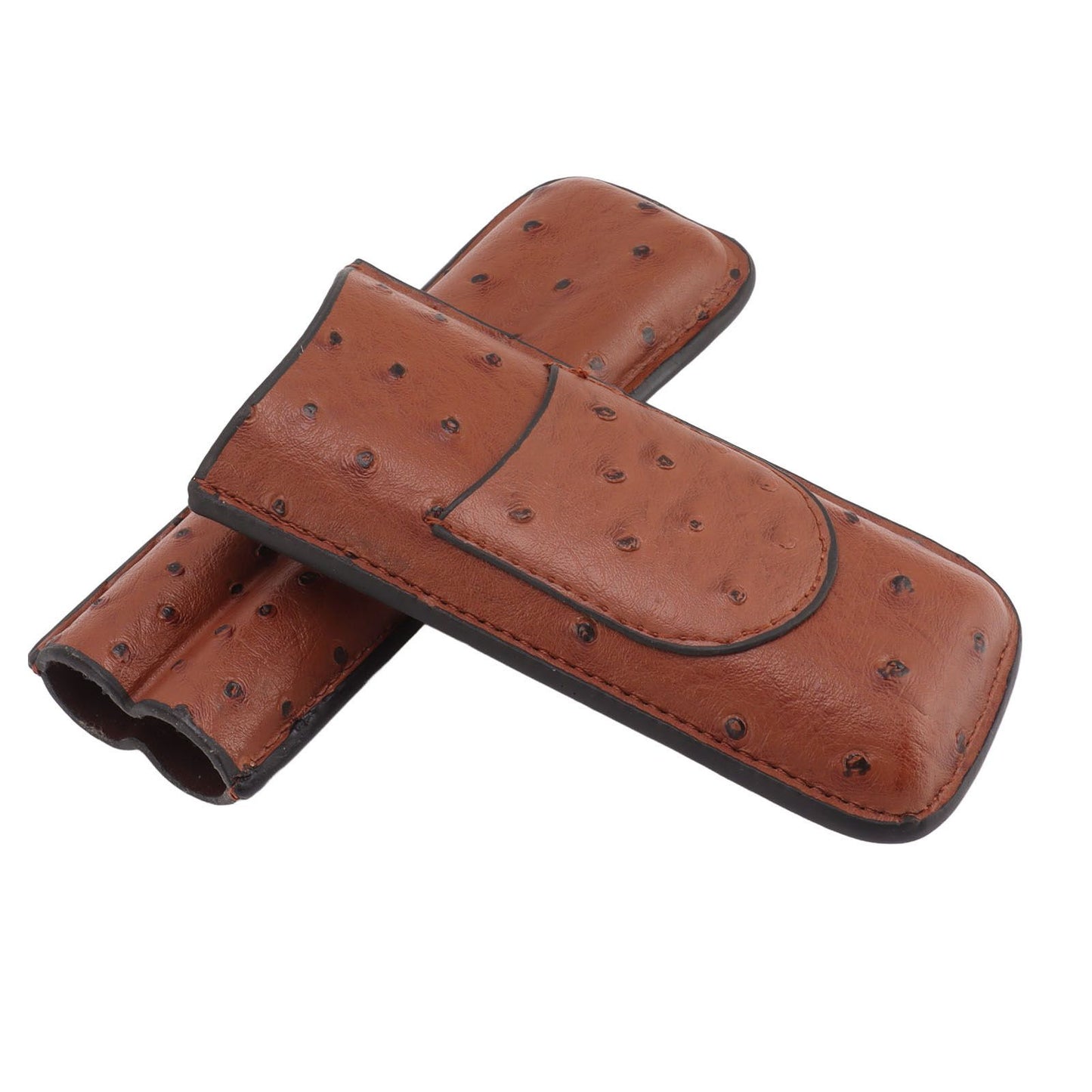 Cigar Case Holder PU Leather Brown 2 Finger Cigar Carrying Case with Front Pocket Portable for Anniversary Father's Day Gift