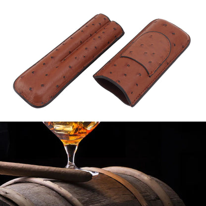 Cigar Case Holder PU Leather Brown 2 Finger Cigar Carrying Case with Front Pocket Portable for Anniversary Father's Day Gift