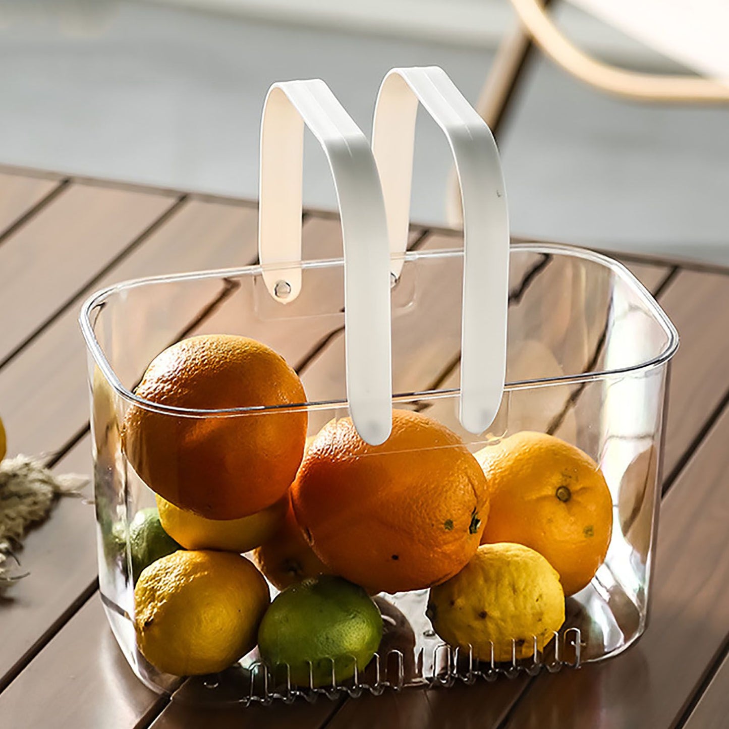 Clear Hand Basket Comfortable Handle Ventilation Holes Easy Access Versatile Fruit Storage Basket for Camping White