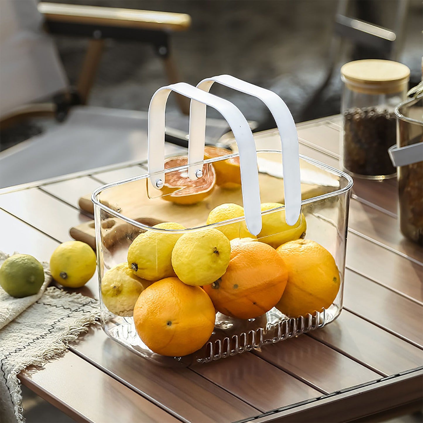 Clear Hand Basket Comfortable Handle Ventilation Holes Easy Access Versatile Fruit Storage Basket for Camping White