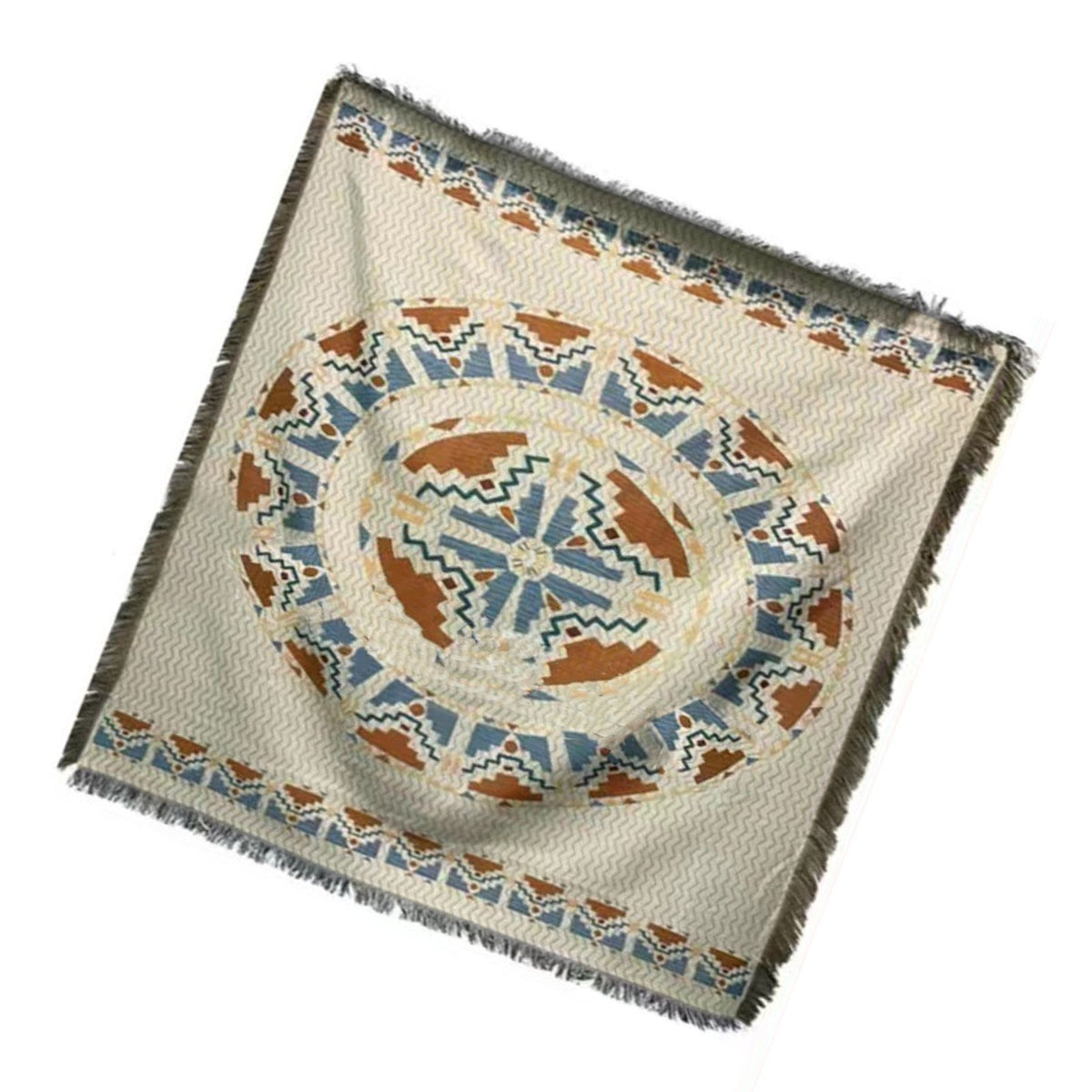Vintage Sofa Towel Tablecloth Double Layer 2 Colors 4 Sided Tassels Rectangle Tassel Tablecloth for Picnic 35.4 X 35.4in