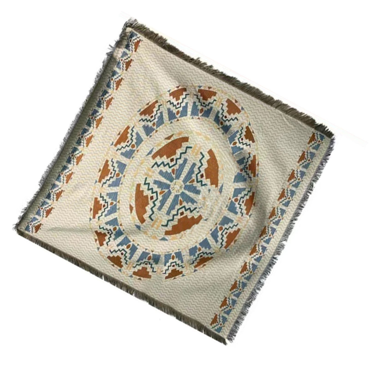 Vintage Sofa Towel Tablecloth Double Layer 2 Colors 4 Sided Tassels Rectangle Tassel Tablecloth for Picnic 35.4 X 35.4in