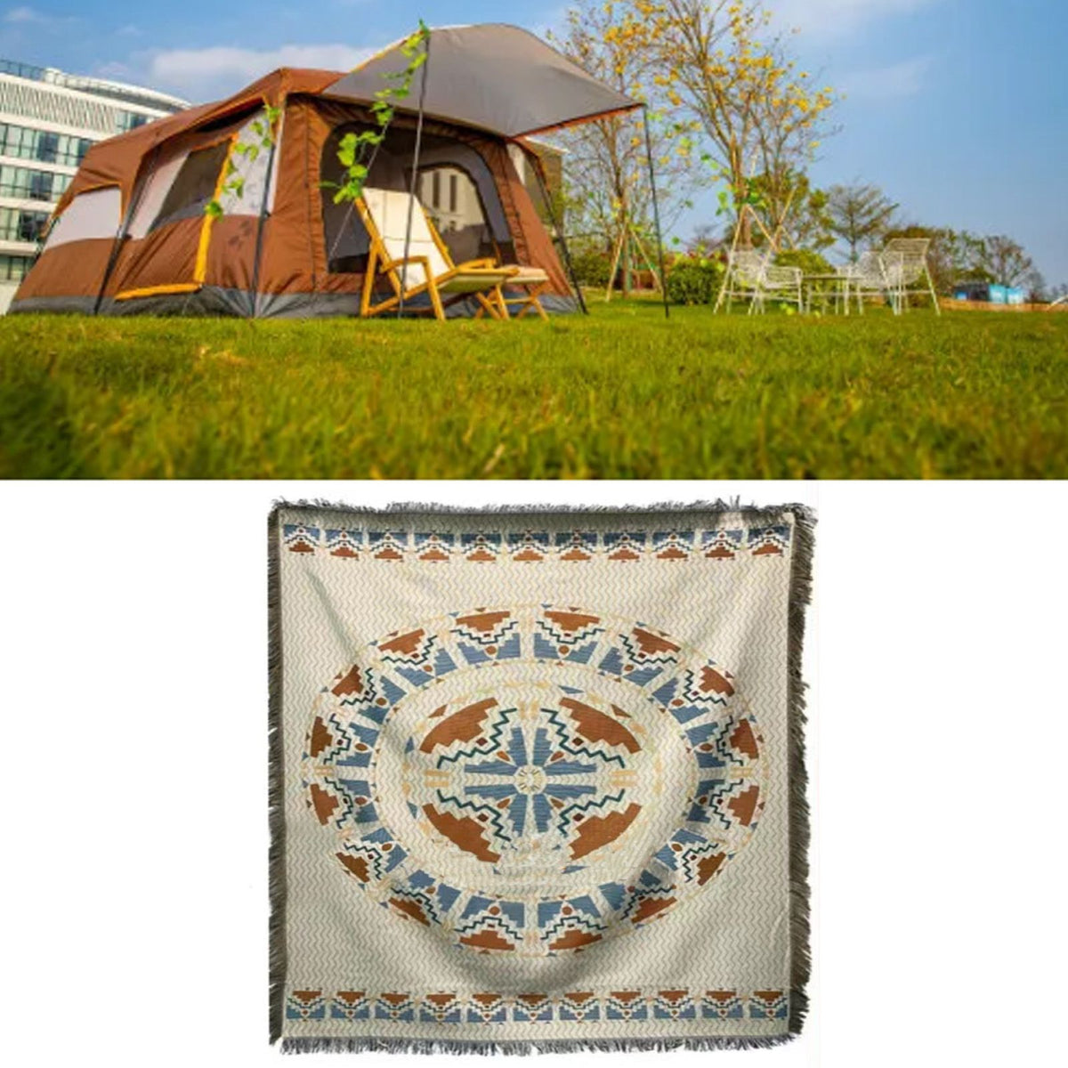 Vintage Sofa Towel Tablecloth Double Layer 2 Colors 4 Sided Tassels Rectangle Tassel Tablecloth for Picnic 35.4 X 35.4in