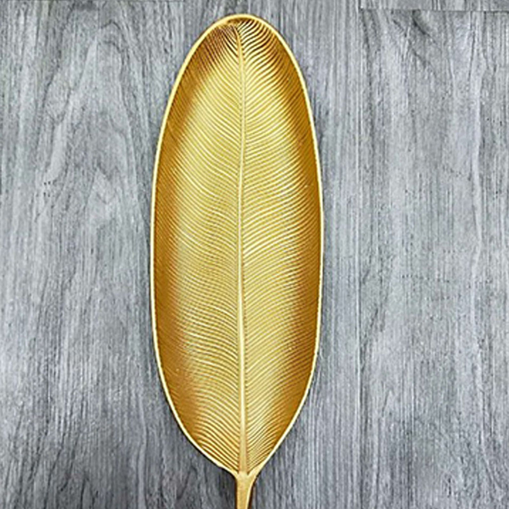 Fruit Plate Golden Style Leaf Shape Brushed Appearance Compact Density Board Serving Dessert Plate for Home S