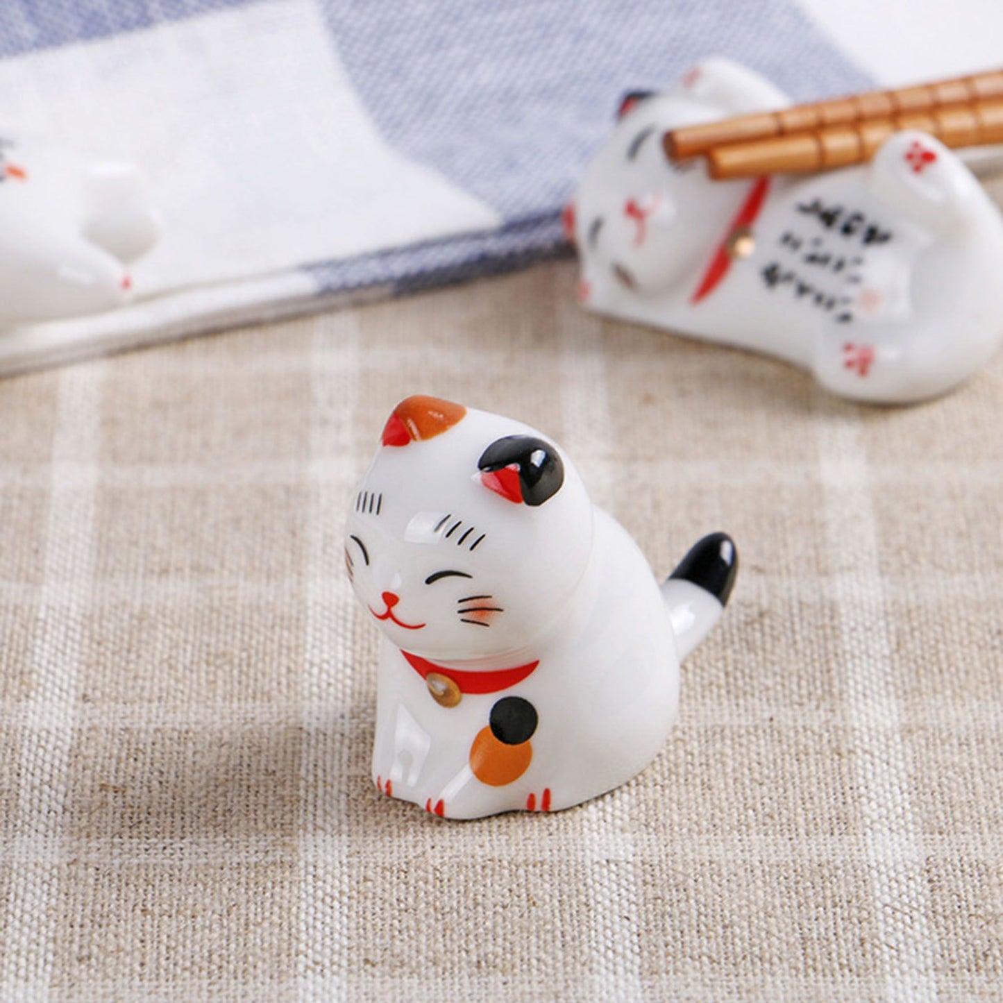 5Pcs Chopstick Racks Ceramic Cat Tableware Rest Mini Ceramic Kitten Ornaments Japanese Style