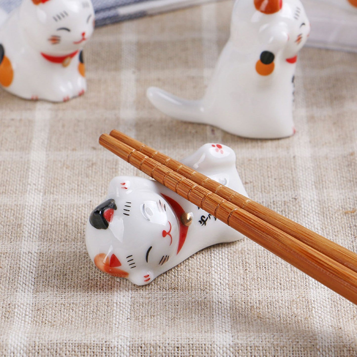 5Pcs Chopstick Racks Ceramic Cat Tableware Rest Mini Ceramic Kitten Ornaments Japanese Style