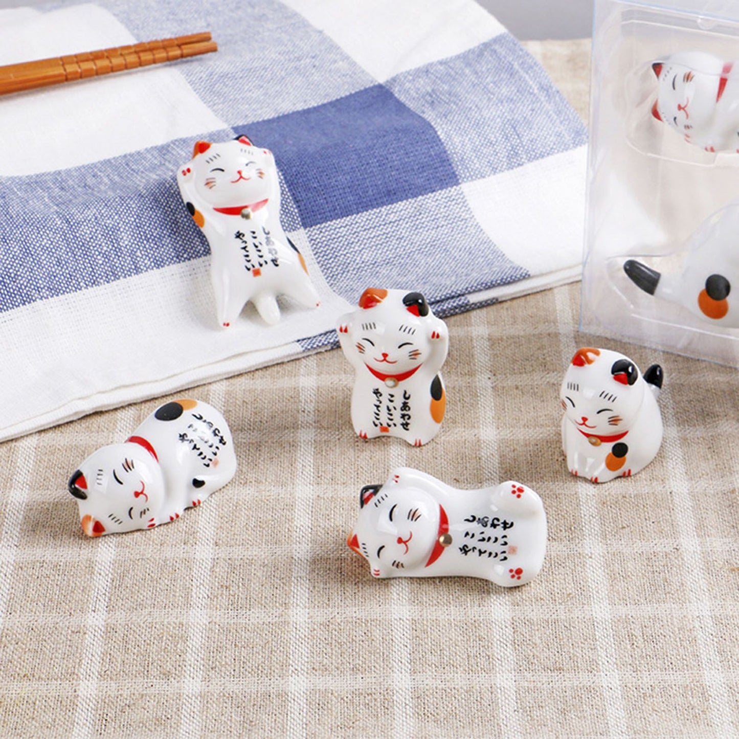 5Pcs Chopstick Racks Ceramic Cat Tableware Rest Mini Ceramic Kitten Ornaments Japanese Style